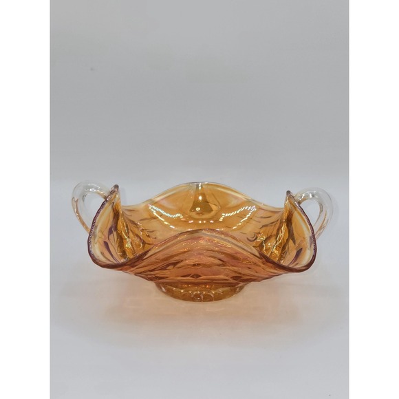 Fenton Honeycomb & Clover Carnival Glass Candy Dish Bowl with Handles Pedestal - Picture 1 of 6